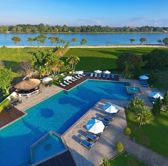 Azerai La Residence Hue Pool sits right beside Perfume River